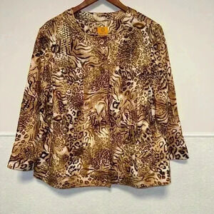 Women's Ruby Rd. Blouse L Brown Leopard